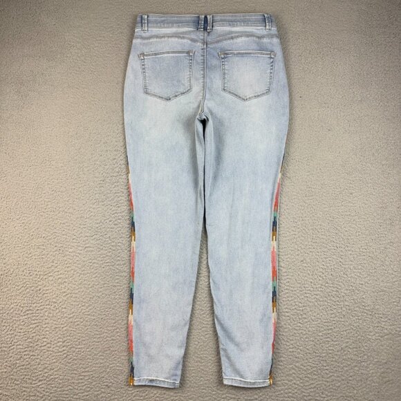 Womens Size 8 High Waist Embroidered Seam Cotton Blend Stretch Skinny Leg Denim - Picture 2 of 7